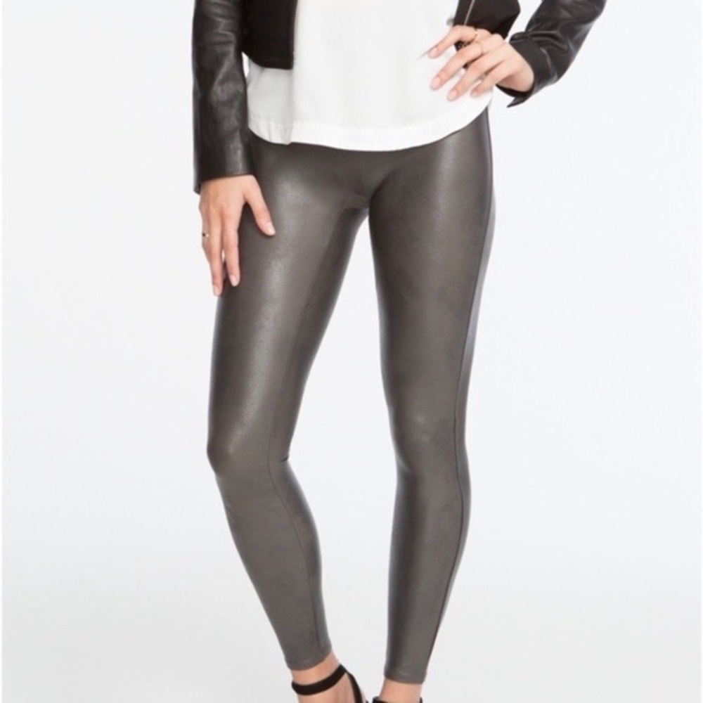 Spanx Faux Leather Leggings Grey Size L EUC